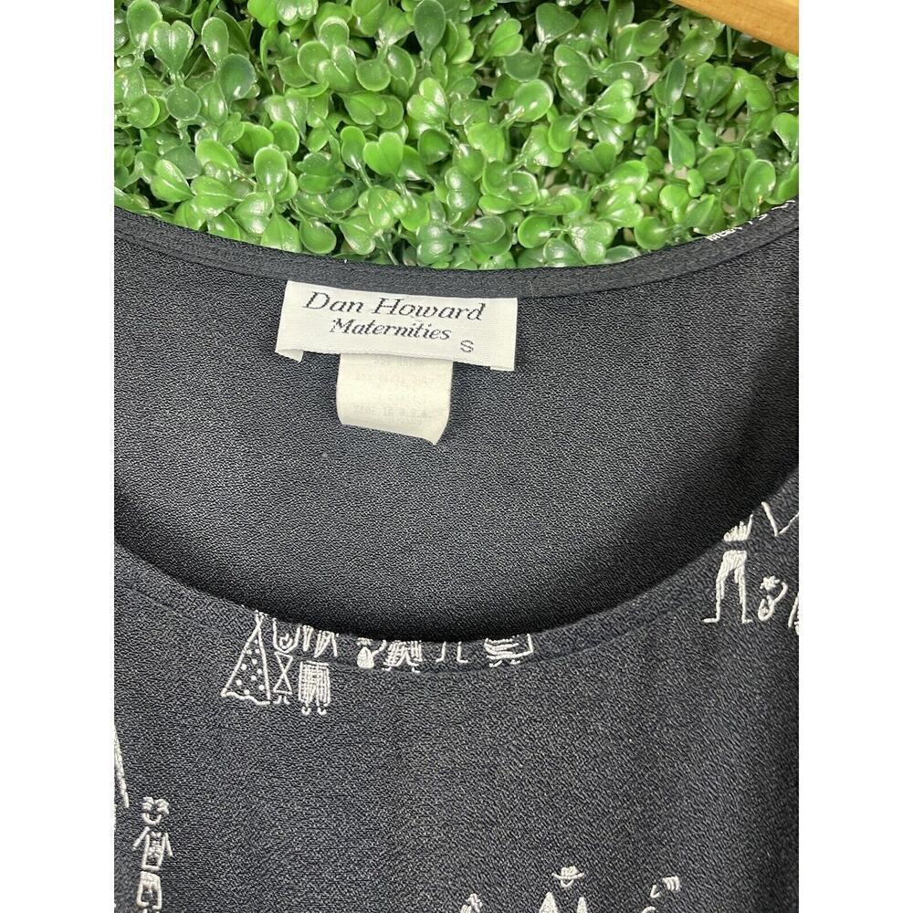 Dan Howard Black Maxi Dress Women Size Small Vintage Stick Family Print Tie Back - Picture 12 of 12